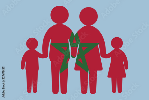 Morocco flag with family concept, parent and kids holding hands, immigrant idea, flat design asset