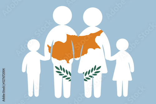 Cyprus flag with family concept, parent and kids holding hands, immigrant idea, flat design asset photo