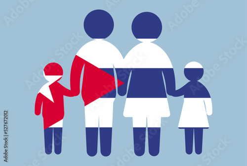 Cuba flag with family concept, parent and kids holding hands, immigrant idea, flat design asset