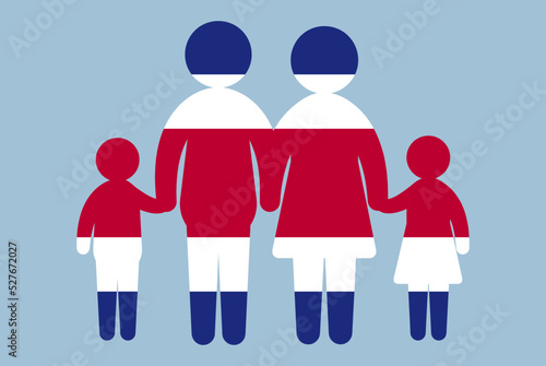 Costa Rica flag with family concept, parent and kids holding hands, immigrant idea, flat design asset photo