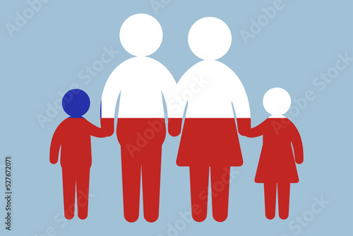 Chile flag with family concept, parent and kids holding hands, immigrant idea, flat design asset
