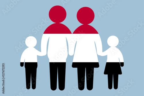 Yemen flag with family concept, parent and kids holding hands, immigrant idea, flat design asset