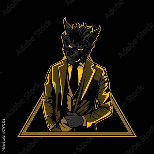 Vector illustration of a wolf character in a suit