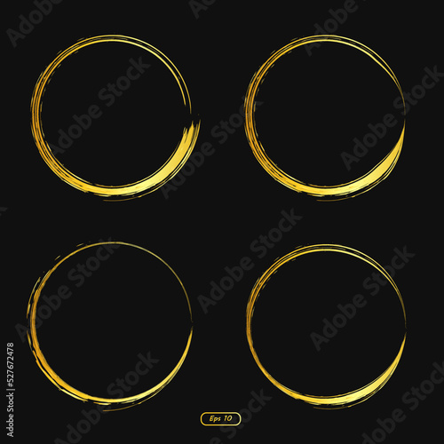 circle frame element, set of golden ring elements, brush ornament, for invitations, photo frames, sales banner.