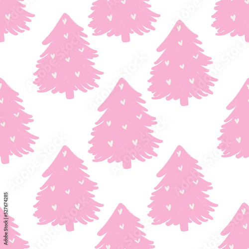 seamless pattern with tree, christmas pattern, pattern with pink christmas tree