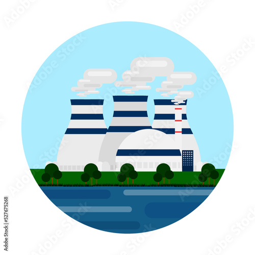 The nuclear power plant illustration on isolated blackground.