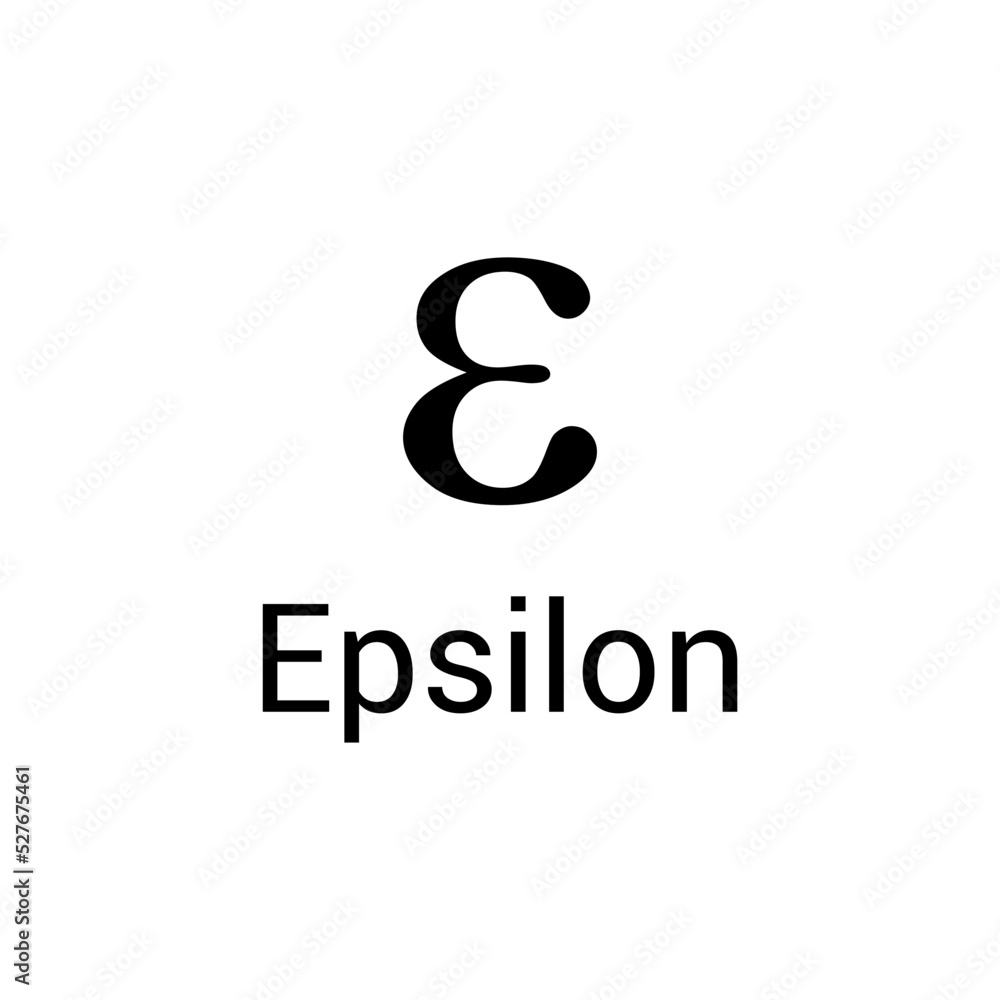 Black epsilon symbol icon with name. greek alphabet letter Black epsilon symbol icon with name. greek alphabet letter