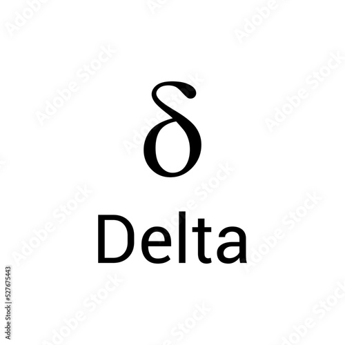 Black delta symbol icon with name. greek alphabet letter