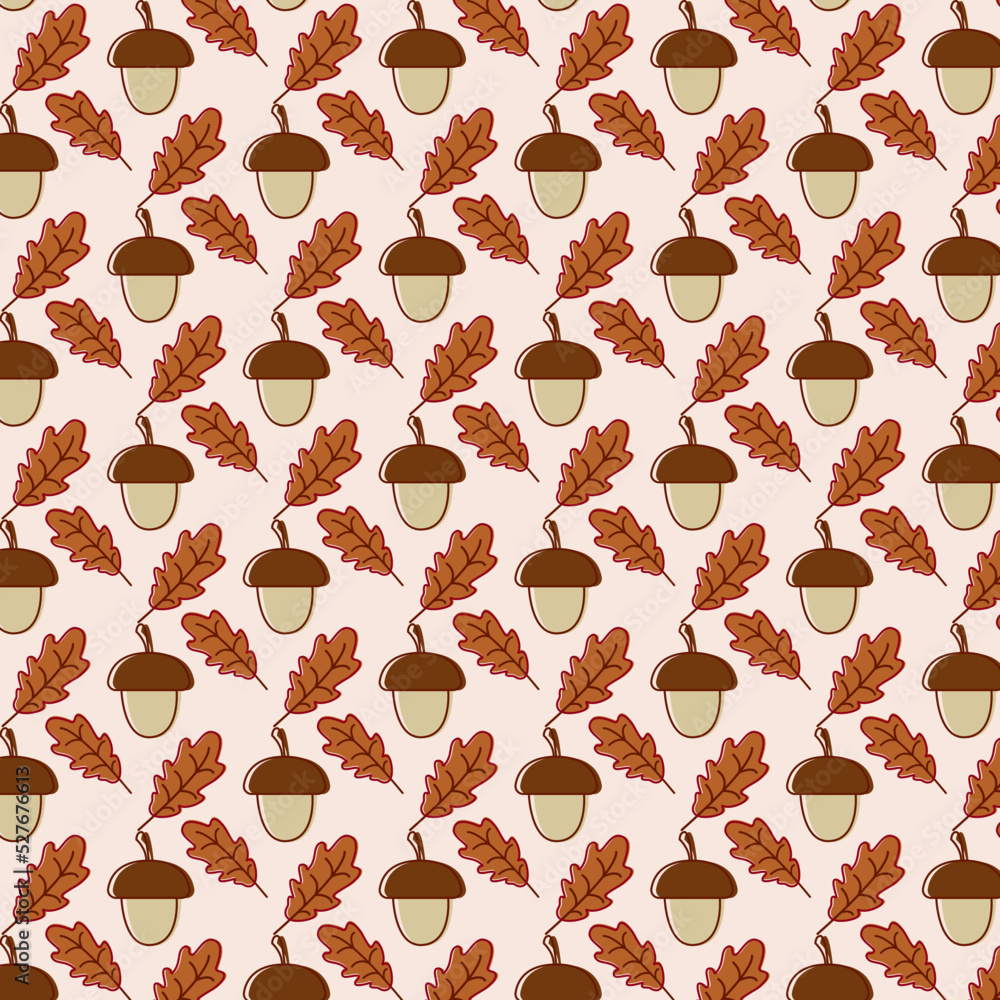 Autumn background. Seamless pattern with oak autumn leaves and acorns. For wallpapers, wrapping papers, pattern fills, textile, autumn greeting cards. Vector illustration Autumn background. Seamless pattern with oak autumn leaves and acorns. For wallpapers, wrapping papers, pattern fills, textile, autumn greeting cards. Vector illustration