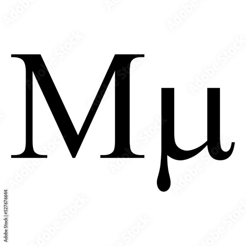 Black mu symbol icon with name. greek alphabet letter