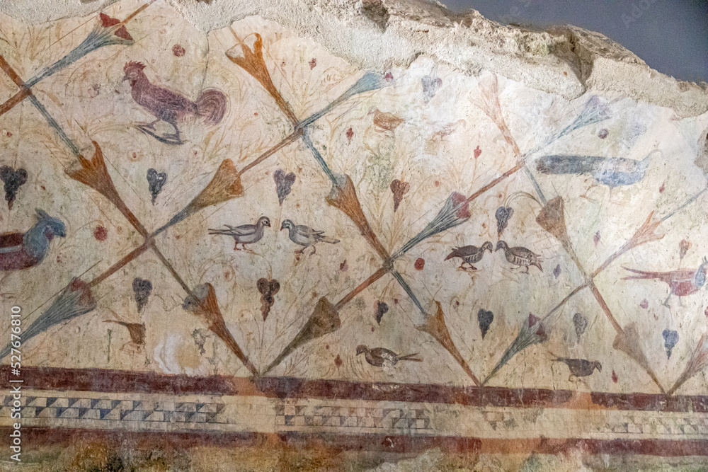 Boveda de Mera, Spain. The Roman Temple of Santalla or Santa Eulalia, dedicated to goddess Cybele. Bird frescoes