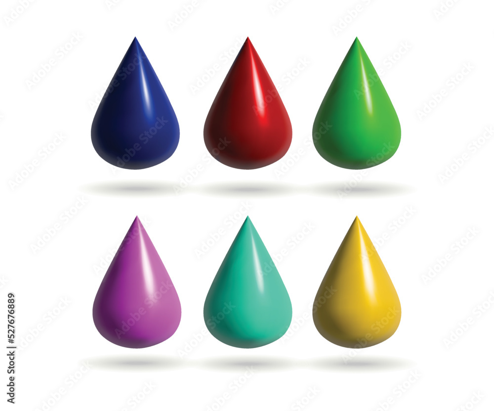 drop vector 3d icon. blue, red, green, yellow, soft lilac drop 3d illustration. drop vector 3d icon. blue, red, green, yellow, soft lilac drop 3d illustration.