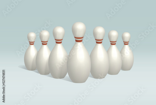 bowling pins isolated vector 3d icon. Group of bowling pins 3d illustration.