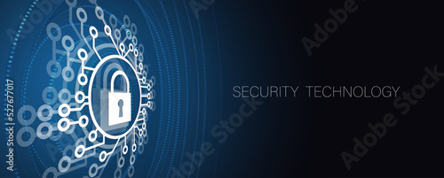internet digital security technology concept for business background. Lock on circuit board