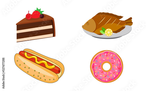 fish fry cakes donut with fast food vector illustration art drawing design elements