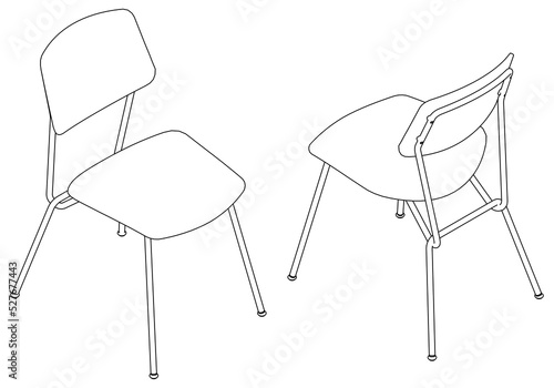 Isometric outline chairs set. Simple Outline Drawing, Isolated Vector