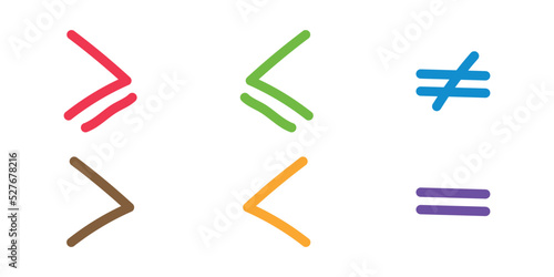 less than greater than and equal symbol in mathematics. inequality symbols