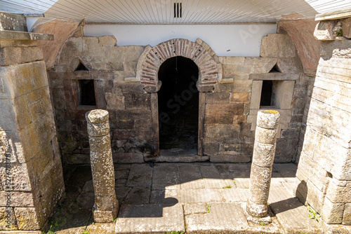 Boveda de Mera, Spain. The Roman Temple of Santalla or Santa Eulalia, dedicated to goddess Cybele. Horseshoe arch photo