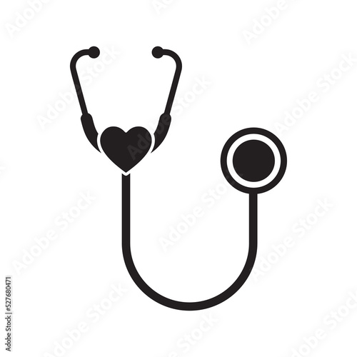 Medical heart care stethoscope icon | Black Vector illustration |