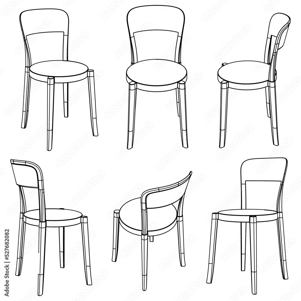 Collection of elegant modern chairs hand drawn with in lines on white background vector illustration Collection of elegant modern chairs hand drawn with in lines on white background vector illustration