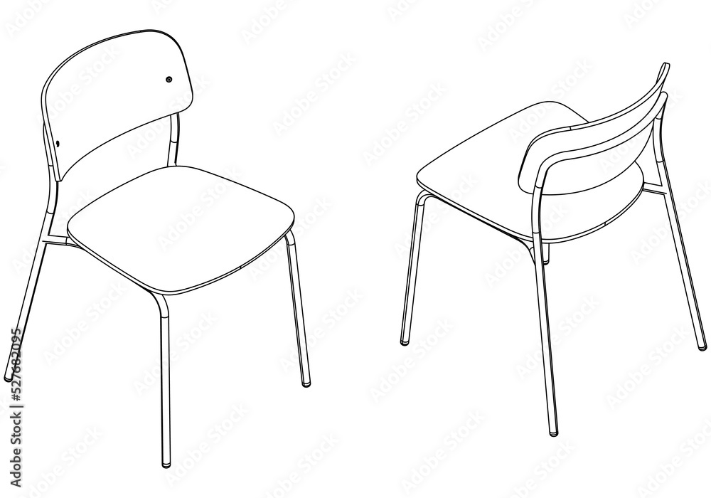Modern chair isolated on white background. Isometric view of the chair. Simple Outline Drawing, Isolated Vector Modern chair isolated on white background. Isometric view of the chair. Simple Outline Drawing, Isolated Vector