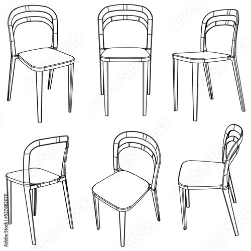 Collection of elegant modern chairs hand drawn with in lines on white background vector illustration