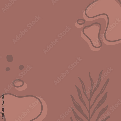 Background with organic abstract shapes and leaves. Line in pastel colors. Background in minimalist style. Contemporary vector Illustration.