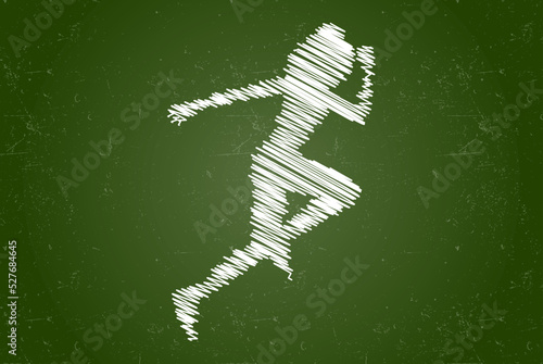 Running woman chalk effect vector silhouette, female working out silhouette, sport idea, white color isolated on chalkboard, kids hand drawing concept