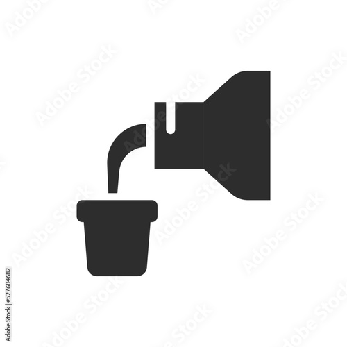 Pour the liquid into the measuring cup icon. Monochrome black and white symbol