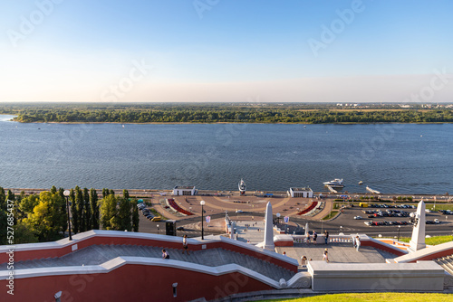 NIZHNIY NOVGOROD, RUSSIA - AUGUST 18, 2022: The Chkalov Stairs in the center of Nizhni Novgorod, connecting Minin and Pozharsky Square, the Upper and the Lower Volga embankments photo