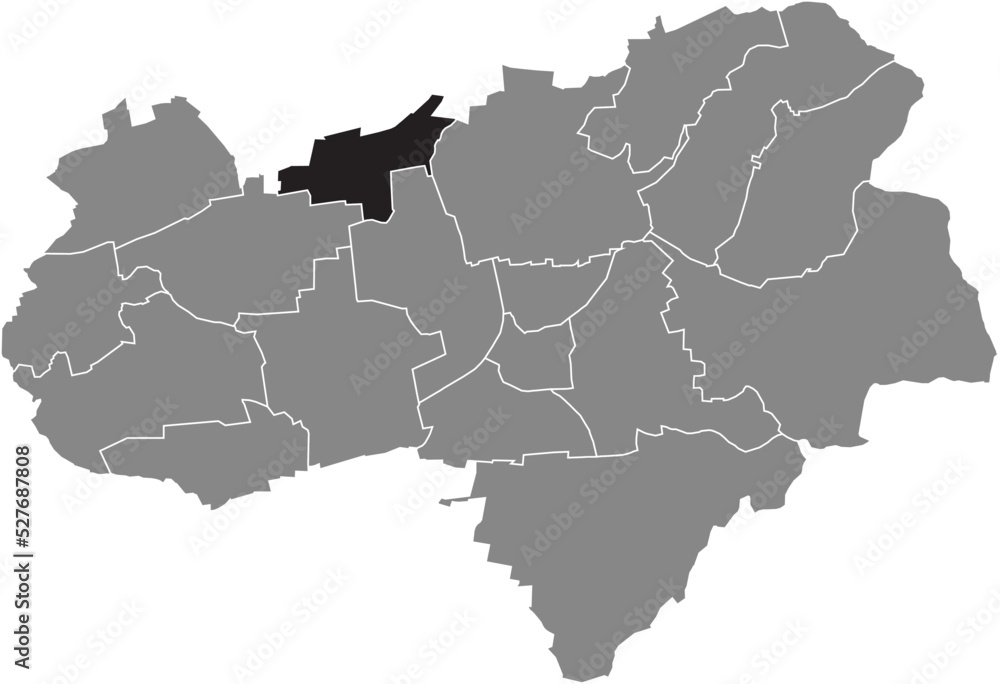 Black flat blank highlighted location map of the 
HOLTENSEN DISTRICT inside gray administrative map of Göttingen, Germany