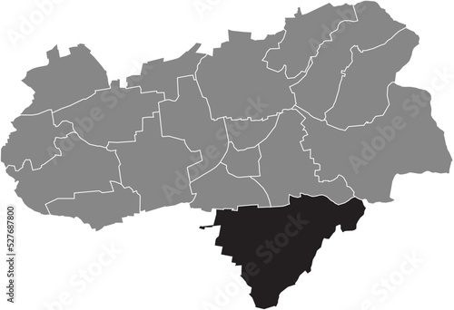 Black flat blank highlighted location map of the  GEISMAR DISTRICT inside gray administrative map of G  ttingen  Germany
