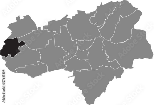 Black flat blank highlighted location map of the KNUTBÜHREN DISTRICT inside gray administrative map of Göttingen, Germany