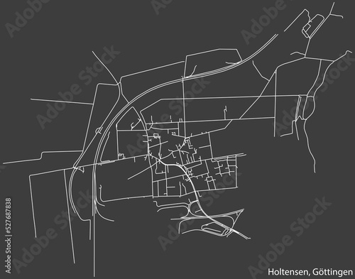 Detailed negative navigation white lines urban street roads map of the HOLTENSEN DISTRICT of the German regional capital city of Göttingen, Germany on dark gray background