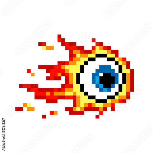 illustration eye with flames, pixel cartoon vector