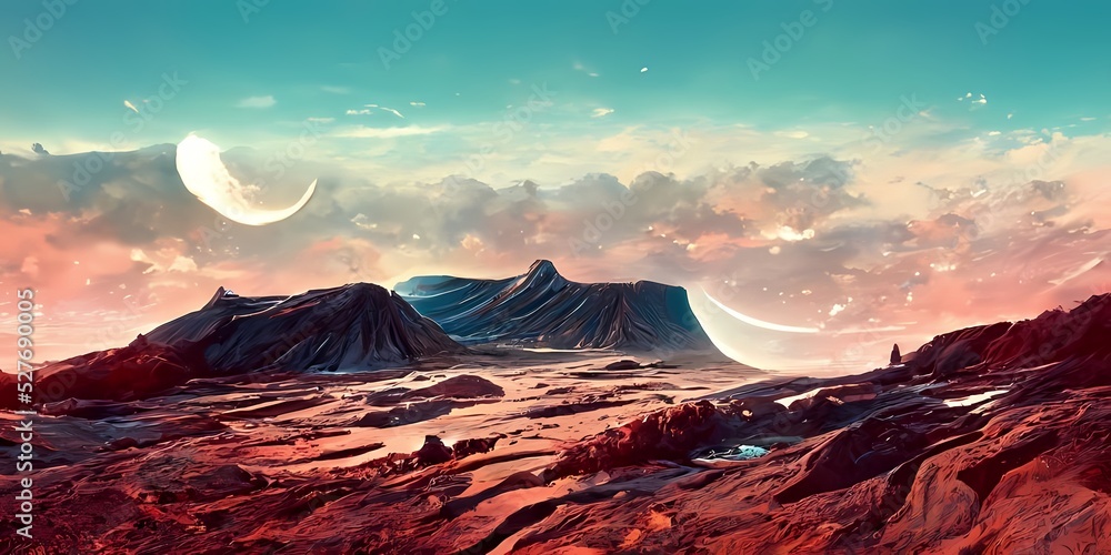 Landscape of stranger planet Moon D illustration 
