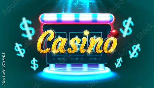 Casino slots machine winner, jackpot fortune of luck, 777 win banner. Vector