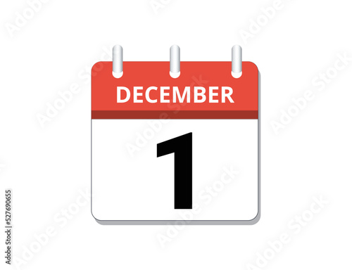 December, 1st calendar icon vector