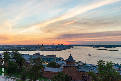 Beautiful sunset over the city of Nizhny Novgorod