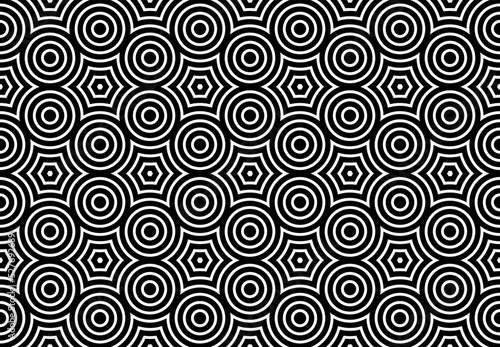Seamless Geometric Circles and Hexagons Pattern. Black and White Texture.