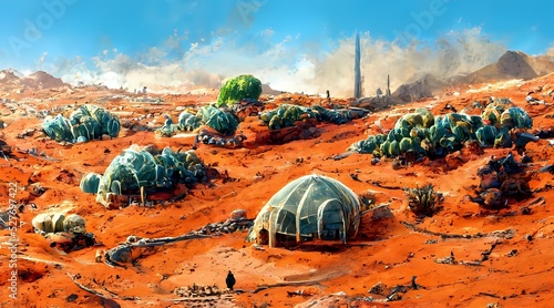Print op canvas habitat in martian desert landscape first colony on pl
