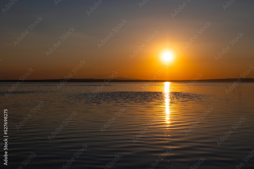 Sunset photo. Sunset or sunrise over the lake. Inspirational quotes background