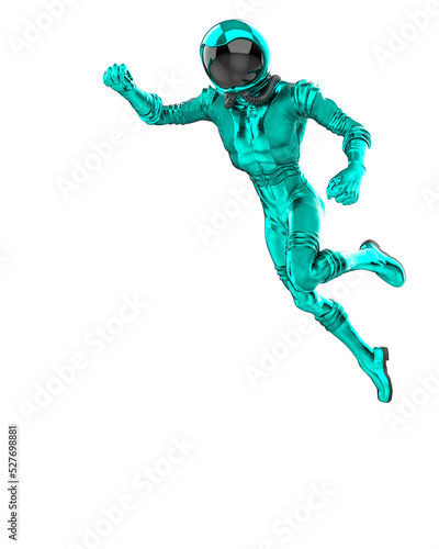retro astronaut is floating and looking down