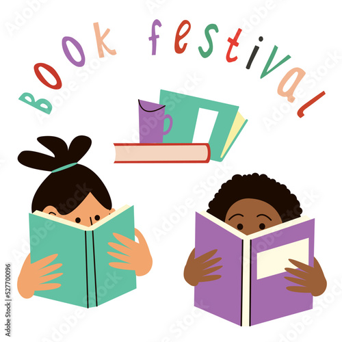 Book festival illustrations. A person is reading a book. Colorful vector illustration for festivals, event promoters. Vector illustrationBook festival illustrations. A person is reading a book. 