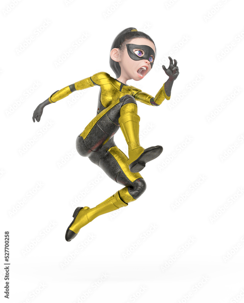 superheroine girl is jumping fast in white background superheroine girl is jumping fast in white background