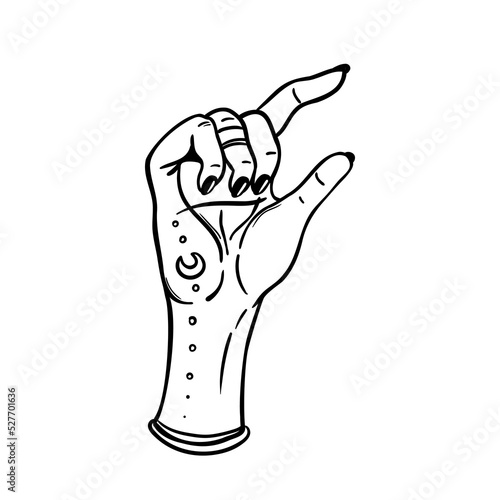 Witch tattooed hands with magic star. Alchemy, spirituality, occultism, tatto...