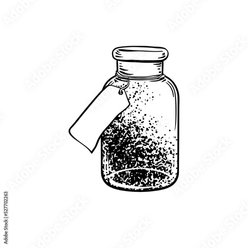 Magic potion. black bottle. Vector illustration isolated on white. Spirituali...