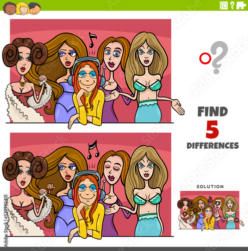 differences educational game with comic women