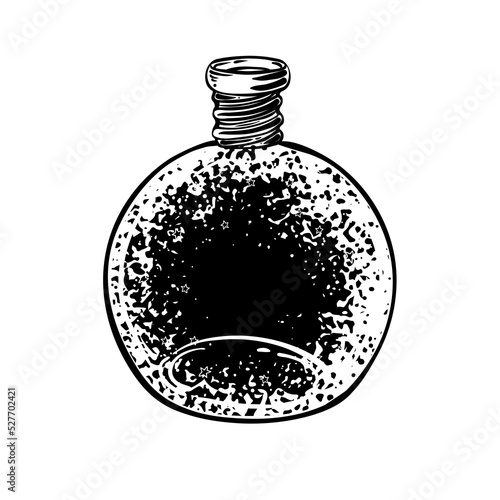 Magic potion. black bottle. Vector illustration isolated on white. Spirituali...
