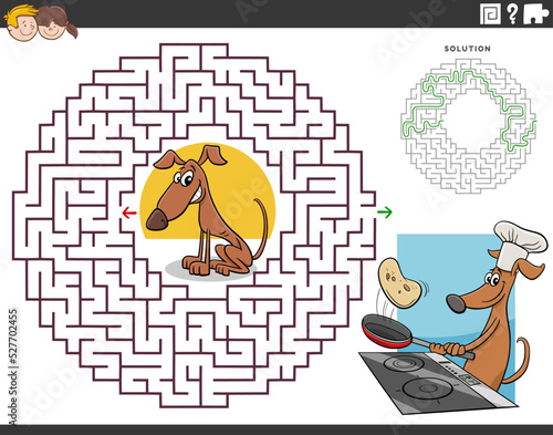 maze game with cartoon dog making pancakes